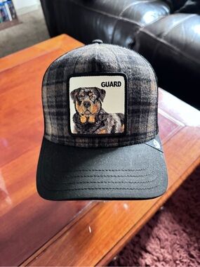 Goorin Brothers GUARD Trucker Hat Cap Snapback Plaid Rottweiler Black. NWT